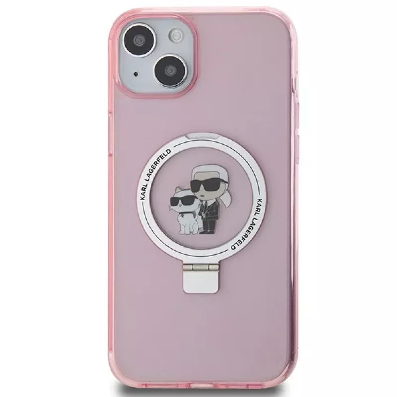 Custodia rigida Karl Lagerfeld KLHMP15SHMRSKCP iPhone 15 / 14 / 13 6,1 inch rosa Ring Stand Karl & Choupette MagSafe