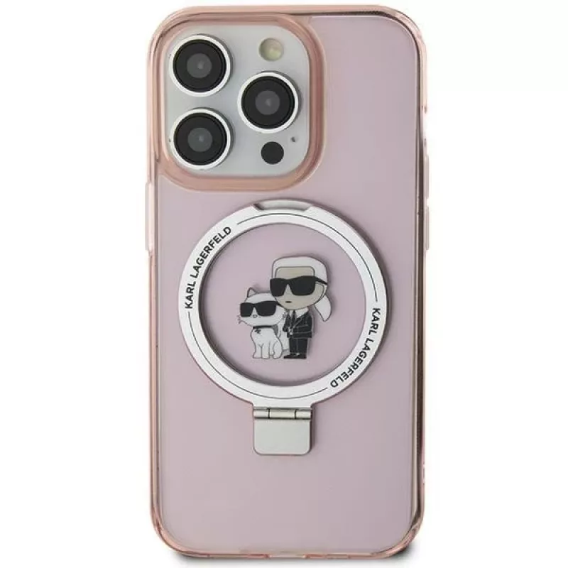 Custodia rigida Karl Lagerfeld KLHMP15SHMRSKCP iPhone 15 / 14 / 13 6,1 inch rosa Ring Stand Karl & Choupette MagSafe