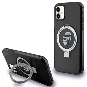 Custodia rigida Karl Lagerfeld KLHMN61HMRSKCK Ring Stand per iPhone 11 / Xr 6.1 nero MagSafe Karl & Choupette