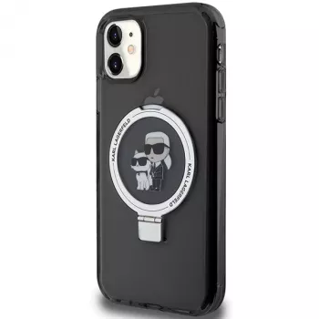 Custodia rigida Karl Lagerfeld KLHMN61HMRSKCK Ring Stand per iPhone 11 / Xr 6.1 nero MagSafe Karl & Choupette