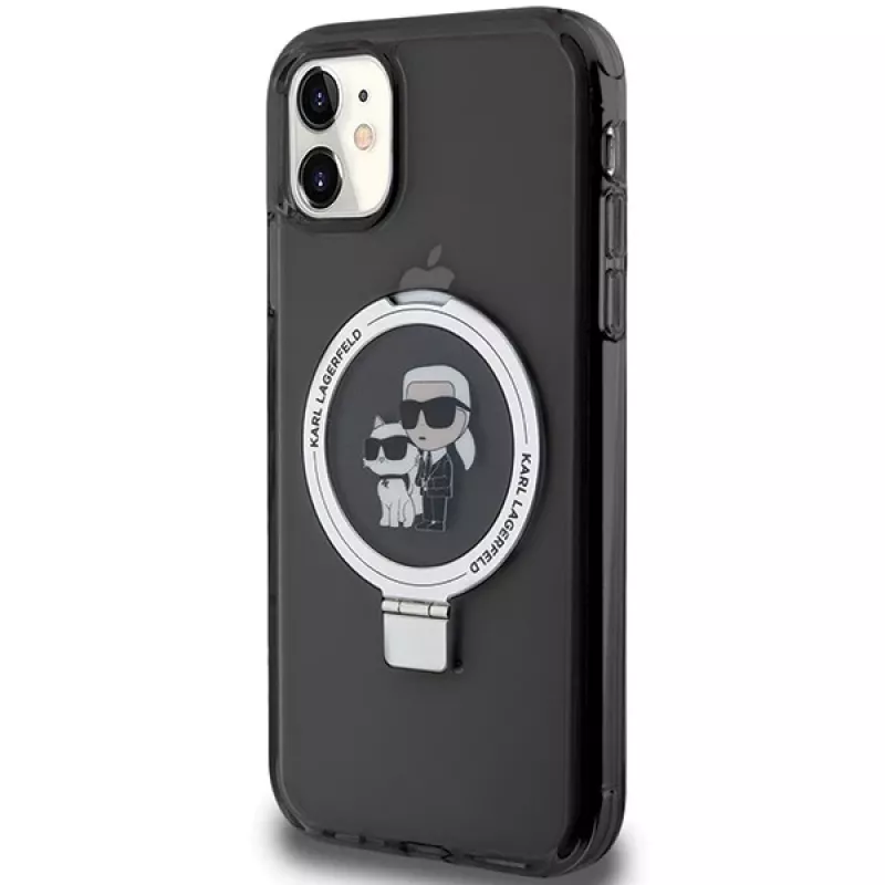 Custodia rigida Karl Lagerfeld KLHMN61HMRSKCK Ring Stand per iPhone 11 / Xr 6.1 nero MagSafe Karl & Choupette