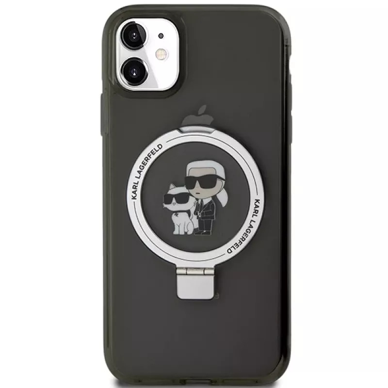 Custodia rigida Karl Lagerfeld KLHMN61HMRSKCK Ring Stand per iPhone 11 / Xr 6.1 nero MagSafe Karl & Choupette