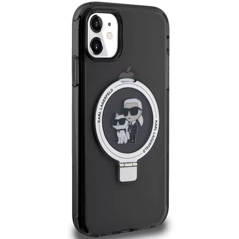 Custodia rigida Karl Lagerfeld KLHMN61HMRSKCK Ring Stand per iPhone 11 / Xr 6.1 nero MagSafe Karl & Choupette