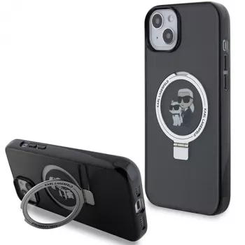 Custodia rigida Karl Lagerfeld KLHMP15SHMRSKCK iPhone 15 / 14 / 13 6.1 nero Ring Stand Karl & Choupette MagSafe