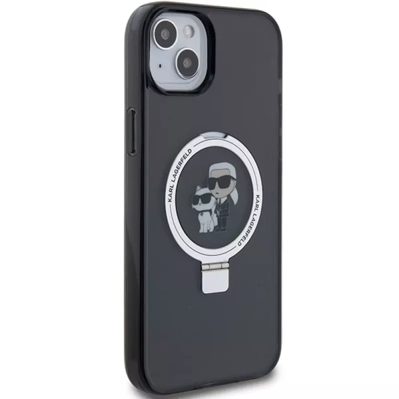Custodia rigida Karl Lagerfeld KLHMP15SHMRSKCK iPhone 15 / 14 / 13 6.1 nero Ring Stand Karl & Choupette MagSafe
