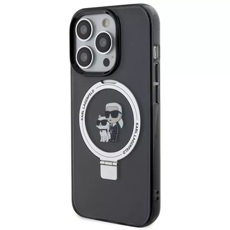 Custodia rigida Karl Lagerfeld KLHMP15LHMRSKCK Ring Stand MagSafe per iPhone 15 Pro 6.1 nero