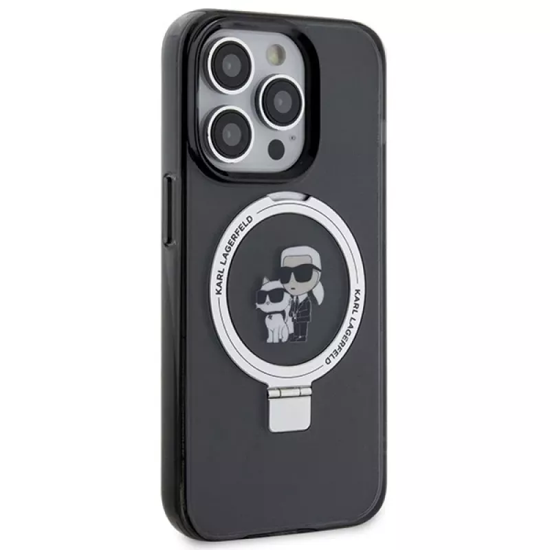 Custodia rigida Karl Lagerfeld KLHMP15LHMRSKCK Ring Stand MagSafe per iPhone 15 Pro 6.1 nero