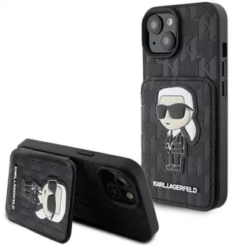 Karl Lagerfeld KLHCP15SSAKKNSCK custodia rigida Saffiano Ikonik per iPhone 15/14/13 6,1 inch - nero