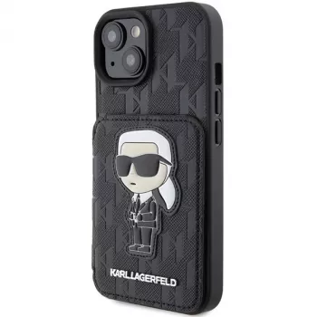 Karl Lagerfeld KLHCP15SSAKKNSCK custodia rigida Saffiano Ikonik per iPhone 15/14/13 6,1 inch - nero