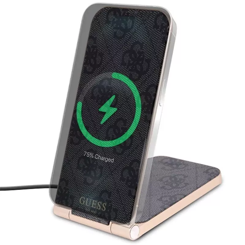 Guess caricabatterie wireless pieghevole 2 in 1 GUDCFAL4PEGK 15W nero 4G Pattern MagSafe