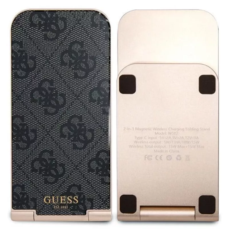Guess caricabatterie wireless pieghevole 2 in 1 GUDCFAL4PEGK 15W nero 4G Pattern MagSafe