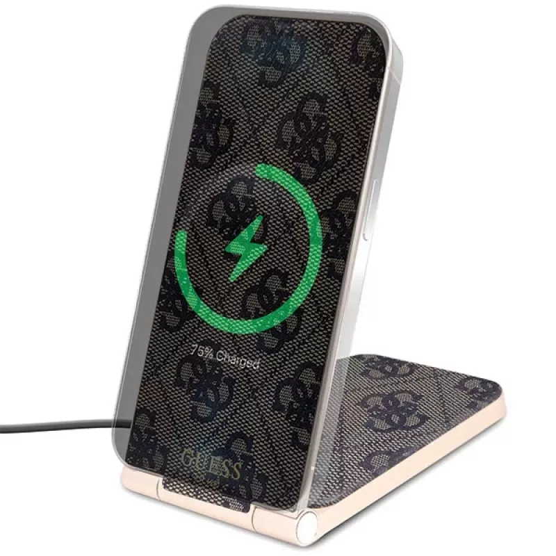 Guess caricabatterie wireless pieghevole 2 in 1 GUDCFAL4PEGW 15W marrone 4G Pattern MagSafe