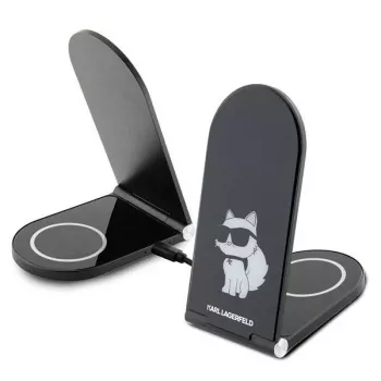 Karl Lagerfeld caricabatterie wireless pieghevole 2 in 1 KLDCRFALCHNK 15W nero Choupette MagSafe