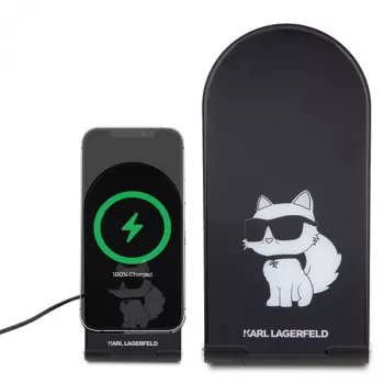 Karl Lagerfeld caricabatterie wireless pieghevole 2 in 1 KLDCRFALCHNK 15W nero Choupette MagSafe