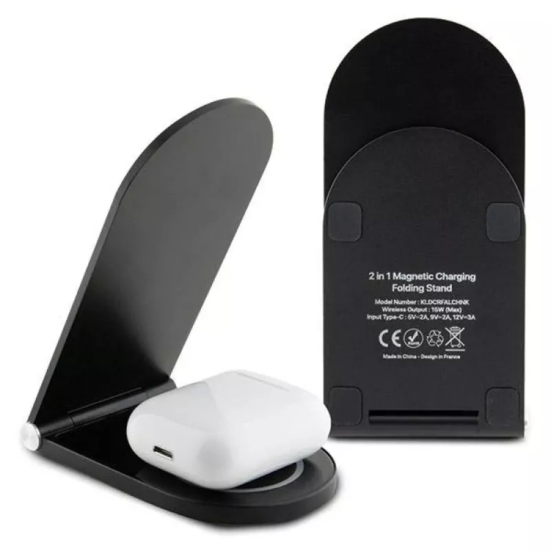 Karl Lagerfeld caricabatterie wireless pieghevole 2 in 1 KLDCRFALCHNK 15W nero Choupette MagSafe