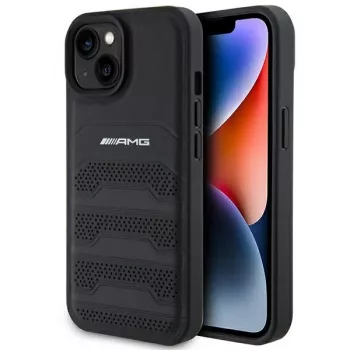 AMG AMHCP15MGSEBK custodia rigida in pelle con linee in rilievo per iPhone 15 Plus / 14 Plus 6,7