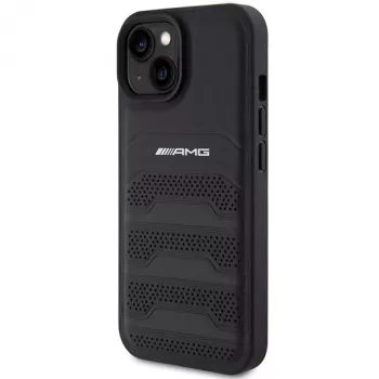 AMG AMHCP15MGSEBK custodia rigida in pelle con linee in rilievo per iPhone 15 Plus / 14 Plus 6,7
