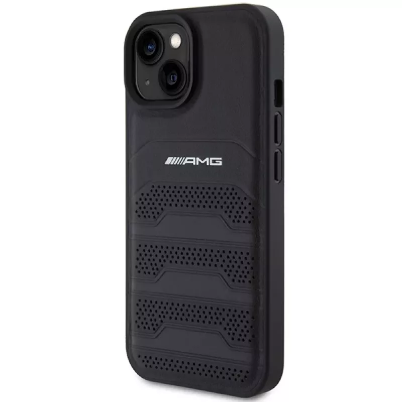AMG AMHCP15MGSEBK custodia rigida in pelle con linee in rilievo per iPhone 15 Plus / 14 Plus 6,7 inch nero