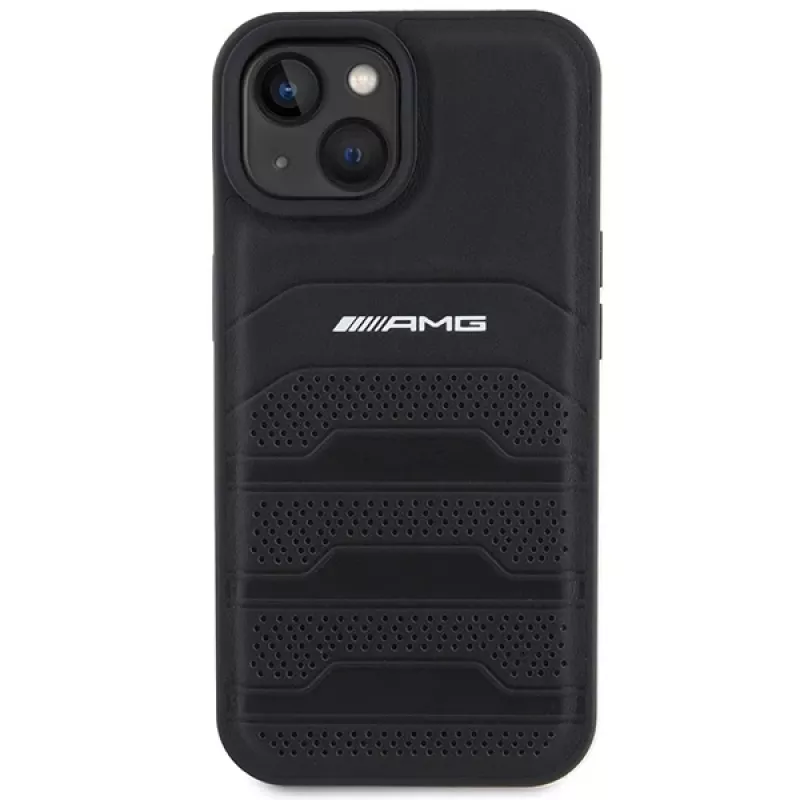 AMG AMHCP15MGSEBK custodia rigida in pelle con linee in rilievo per iPhone 15 Plus / 14 Plus 6,7 inch nero