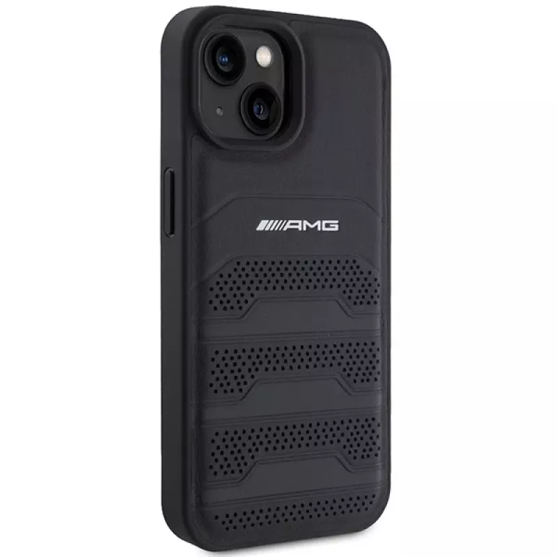 AMG AMHCP15MGSEBK custodia rigida in pelle con linee in rilievo per iPhone 15 Plus / 14 Plus 6,7 inch nero