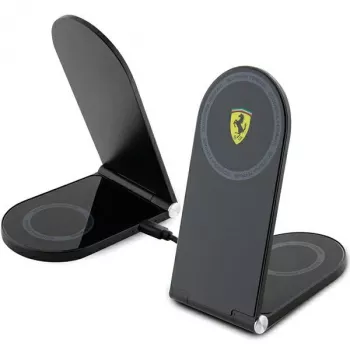 Ferrari caricabatterie wireless pieghevole 2 in 1 FECBFMALK 15W nero con logo stampato MagSafe