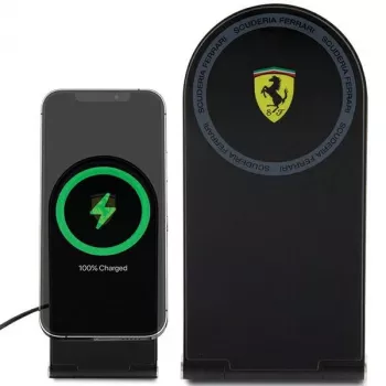 Ferrari caricabatterie wireless pieghevole 2 in 1 FECBFMALK 15W nero con logo stampato MagSafe