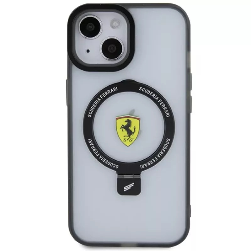Ferrari FEHMP15MUSCAH iPhone 15 Plus / 14 Plus 6,7 inch custodia rigida trasparente con anello, MagSafe, collezione 2023