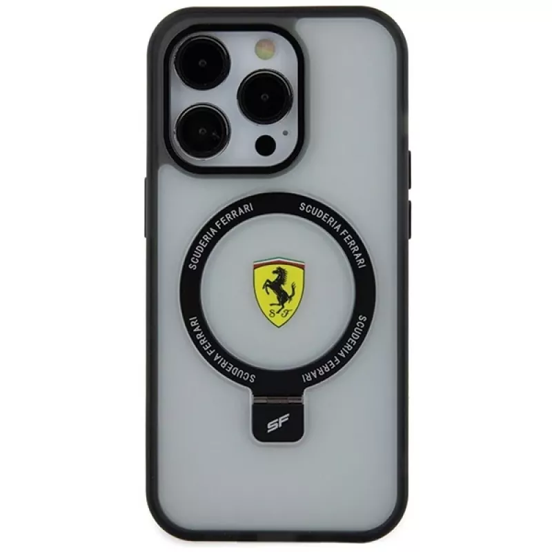 Ferrari FEHMP15LUSCAH iPhone 15 Pro 6,1 inch custodia rigida trasparente con anello, compatibile MagSafe, collezione 2023