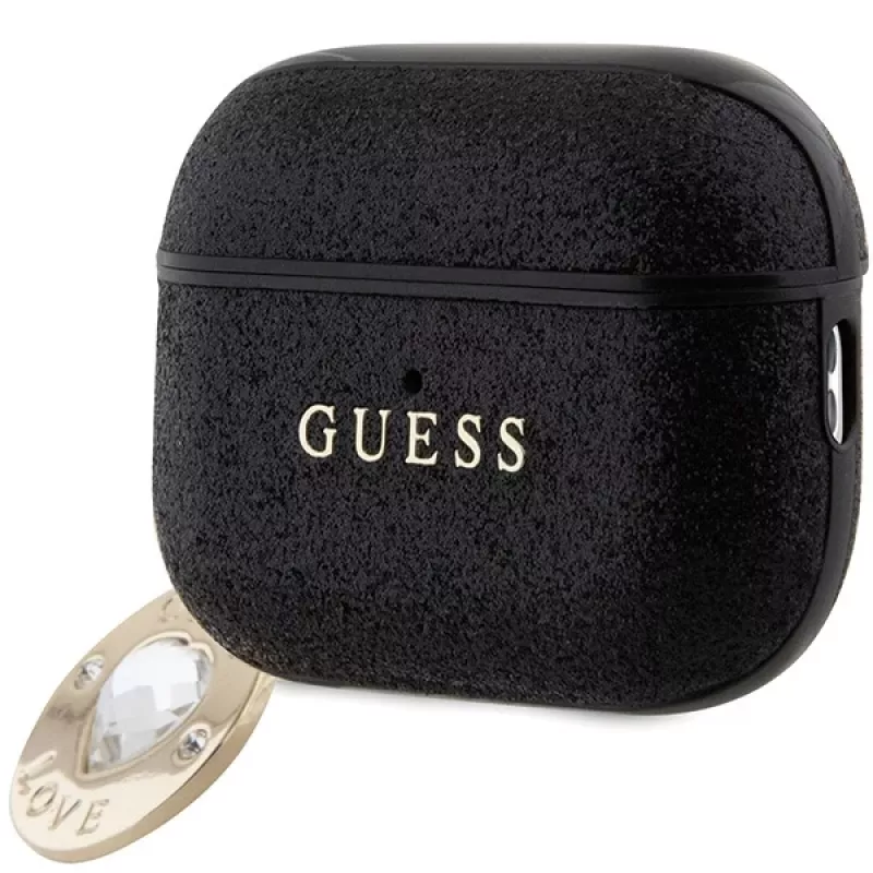 Guess GUAP2PGEHCDK cover per AirPods Pro 2 (2022/2023) nera con ciondolo cuore in glitter e diamante