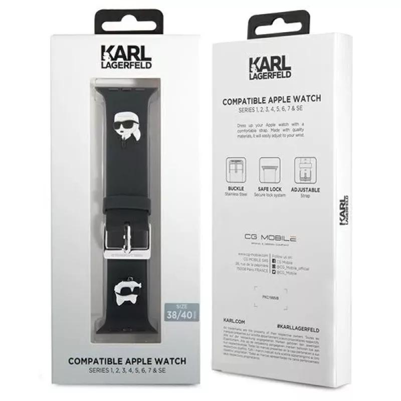 Karl Lagerfeld cinturino per Apple Watch 38/40/41mm in gomma 3D teste Karl & Choupette NFT nero