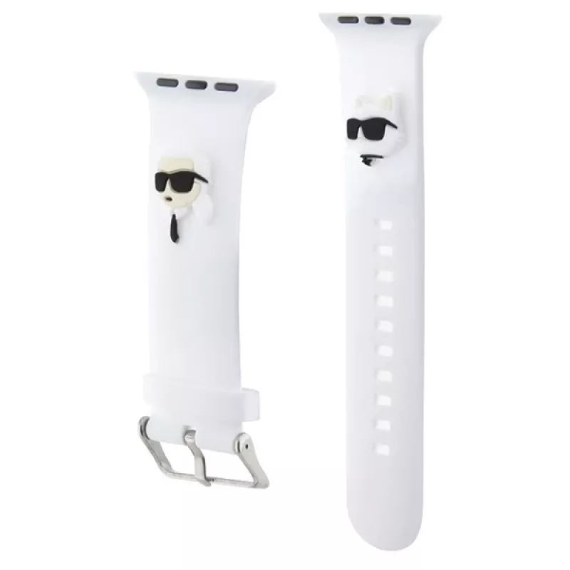 Karl Lagerfeld cinturino per Apple Watch 42/44/45/49mm in gomma 3D teste Karl & Choupette NFT bianco