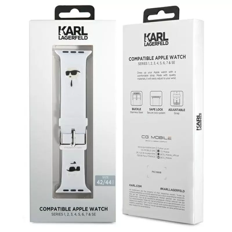 Karl Lagerfeld cinturino per Apple Watch 42/44/45/49mm in gomma 3D teste Karl & Choupette NFT bianco