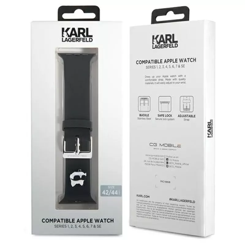 Karl Lagerfeld cinturino per Apple Watch 42/44/45/49mm in gomma 3D testa Choupette nero