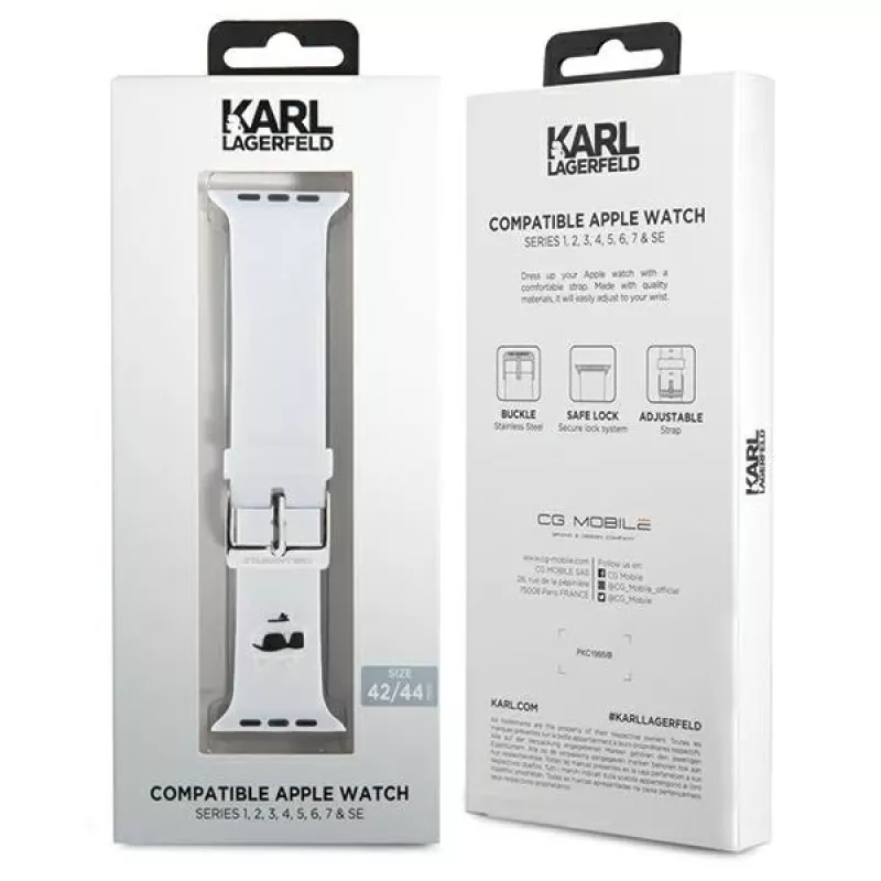 Karl Lagerfeld cinturino per Apple Watch 42/44/45/49mm in gomma 3D testa Choupette bianco