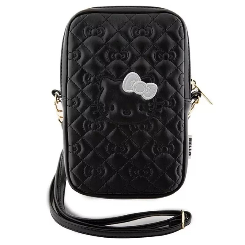 Hello Kitty Quilted Bows Strap - borsa a tracolla per cellulare (nera)
