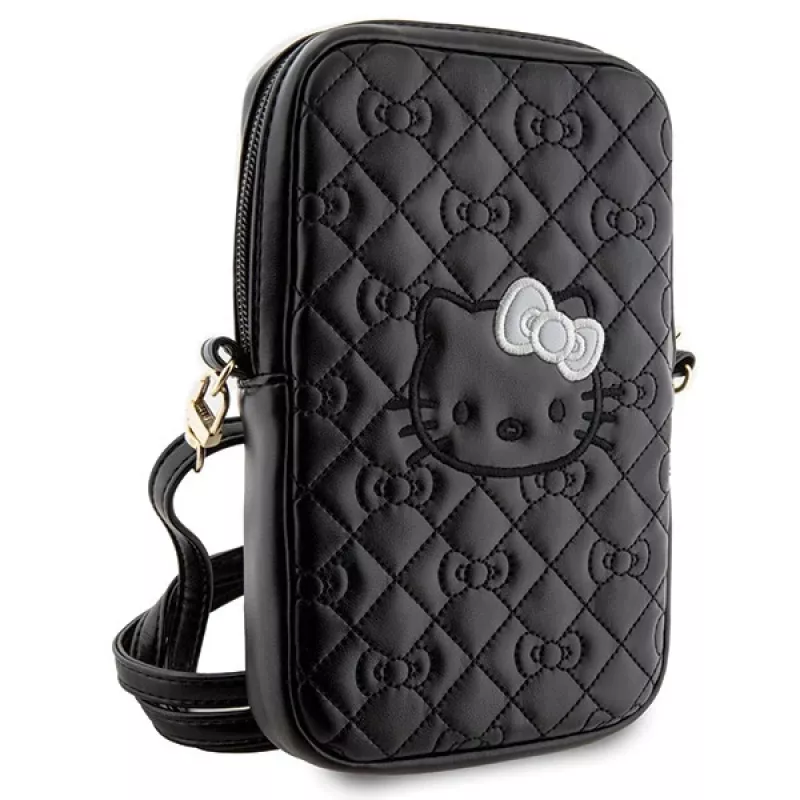 Hello Kitty Quilted Bows Strap - borsa a tracolla per cellulare (nera)