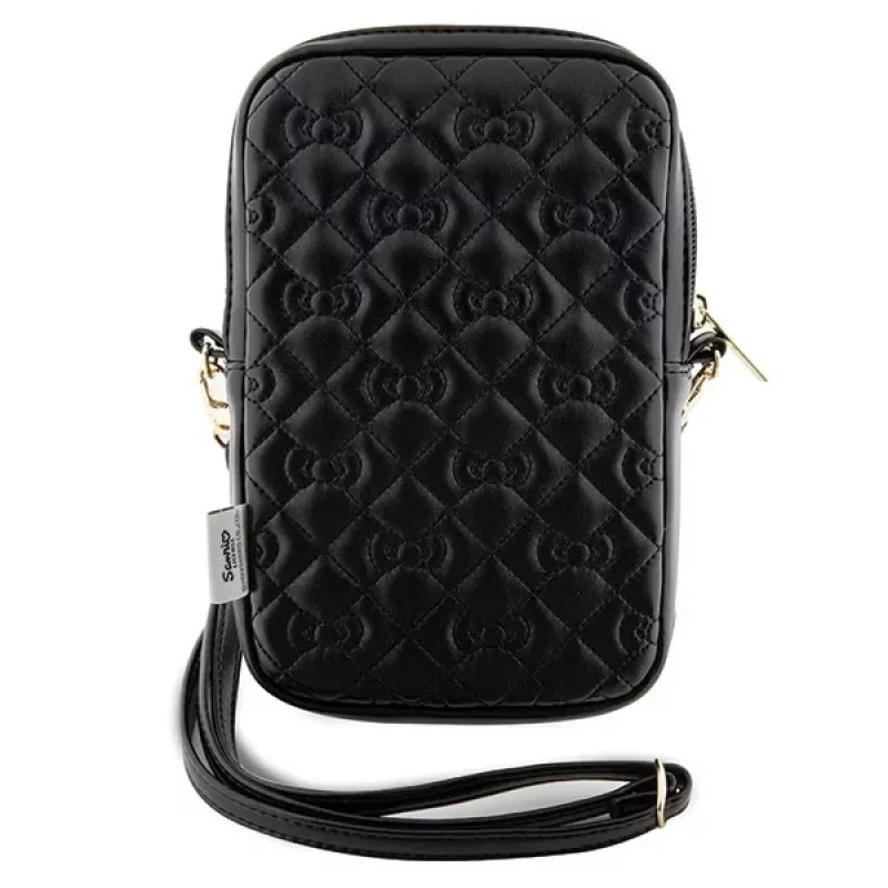 Hello Kitty Quilted Bows Strap - borsa a tracolla per cellulare (nera)