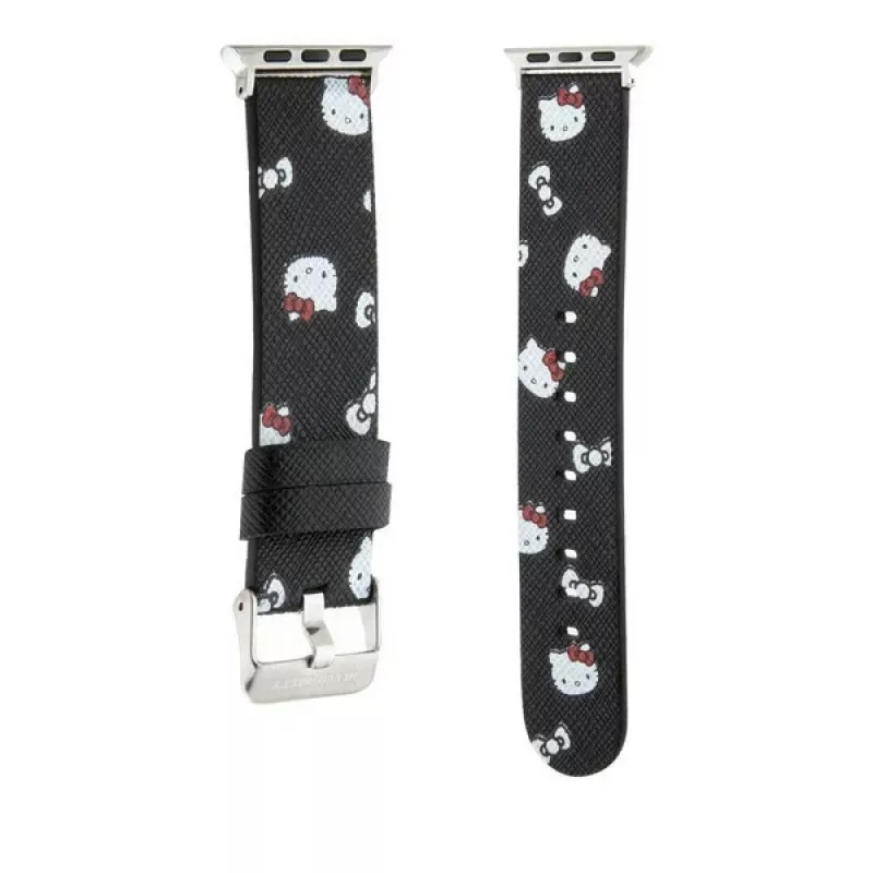 Cinturino per Apple Watch 38/40/41mm Hello Kitty HKAWMPSAPSK nero in silicone con motivo Heads & Bows