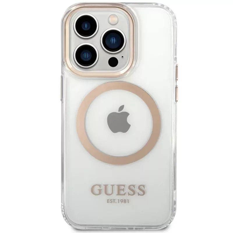 Custodia rigida Guess GUHMP15XHTRMD Metal Outline per Apple iPhone 15 Pro Max, oro, compatibile MagSafe