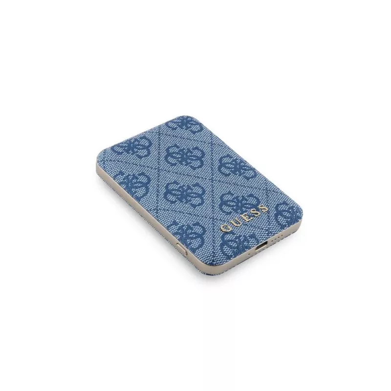 Power bank wireless Guess 5000mAh blu 4G pelle Metal Logo MagSafe 15W