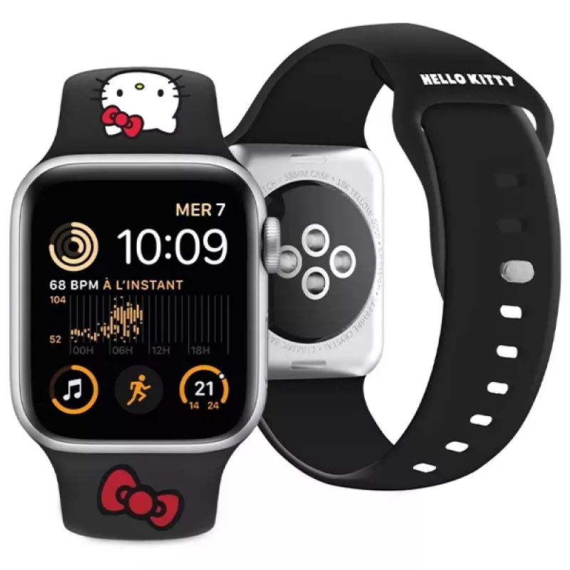 Cinturino in silicone per Apple Watch 42/44/45/49mm Hello Kitty HKAWLSCHBLK nero