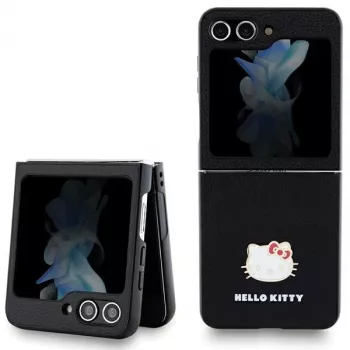 Custodia rigida Hello Kitty HKHCZF5PGHDLMK per Z Flip5 F731 nero Metal Logo Kitty Head