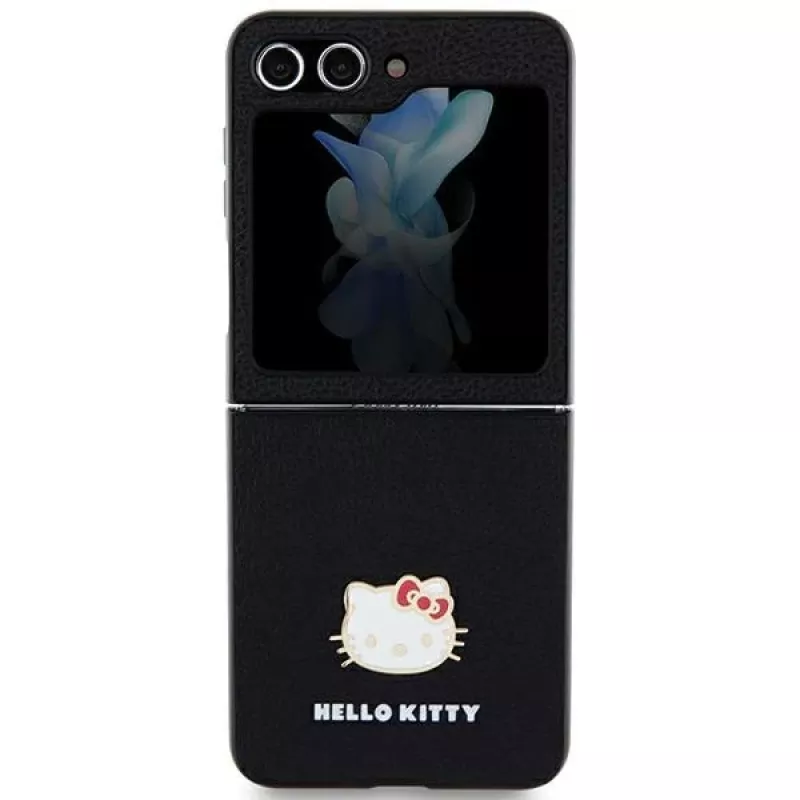 Custodia rigida Hello Kitty HKHCZF5PGHDLMK per Z Flip5 F731 nero Metal Logo Kitty Head