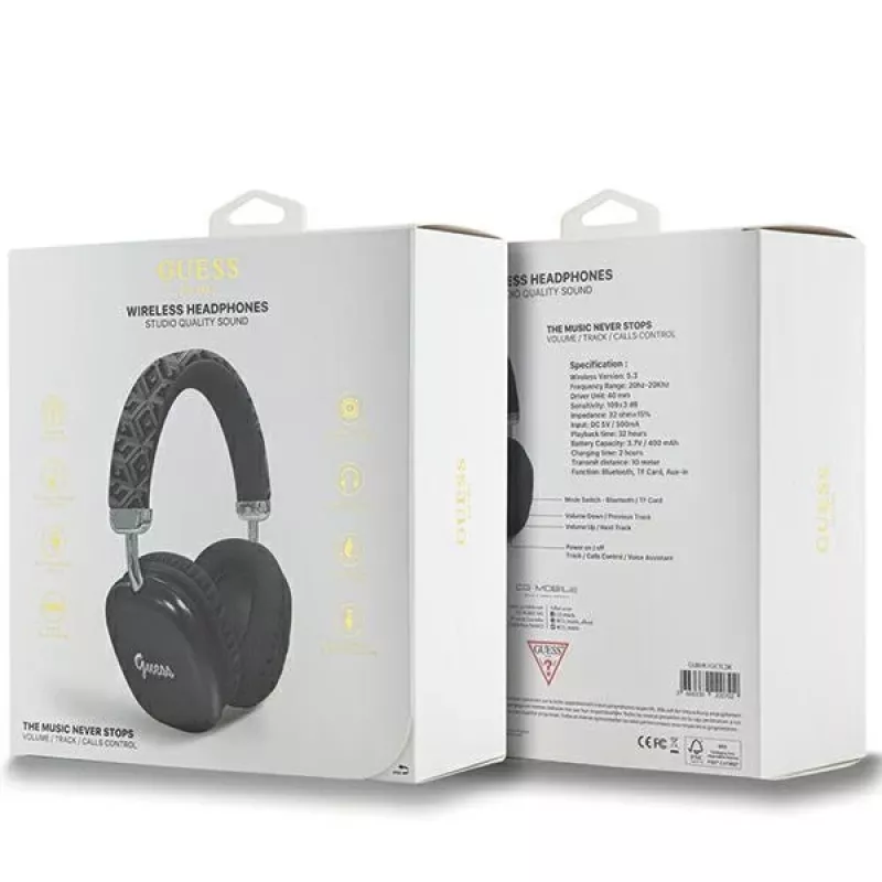 Cuffie on-ear Bluetooth Guess Gcube Metallic Script Logo nero