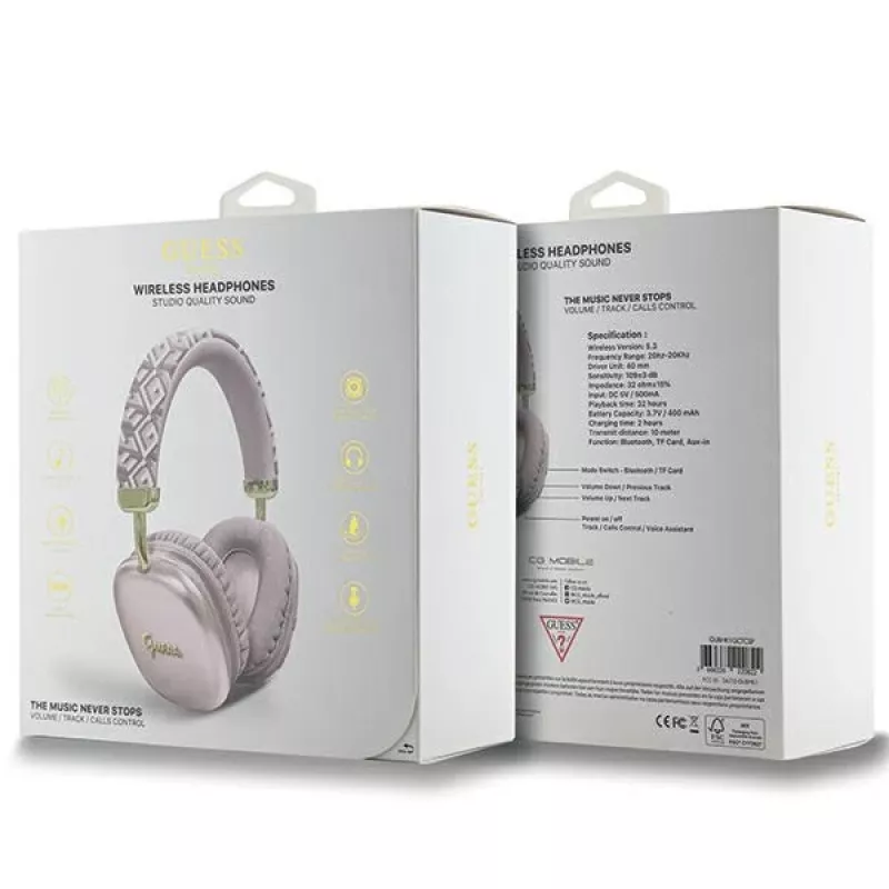 Guess Gcube Metallic Script Logo Cuffie Bluetooth On-Ear Rosa
