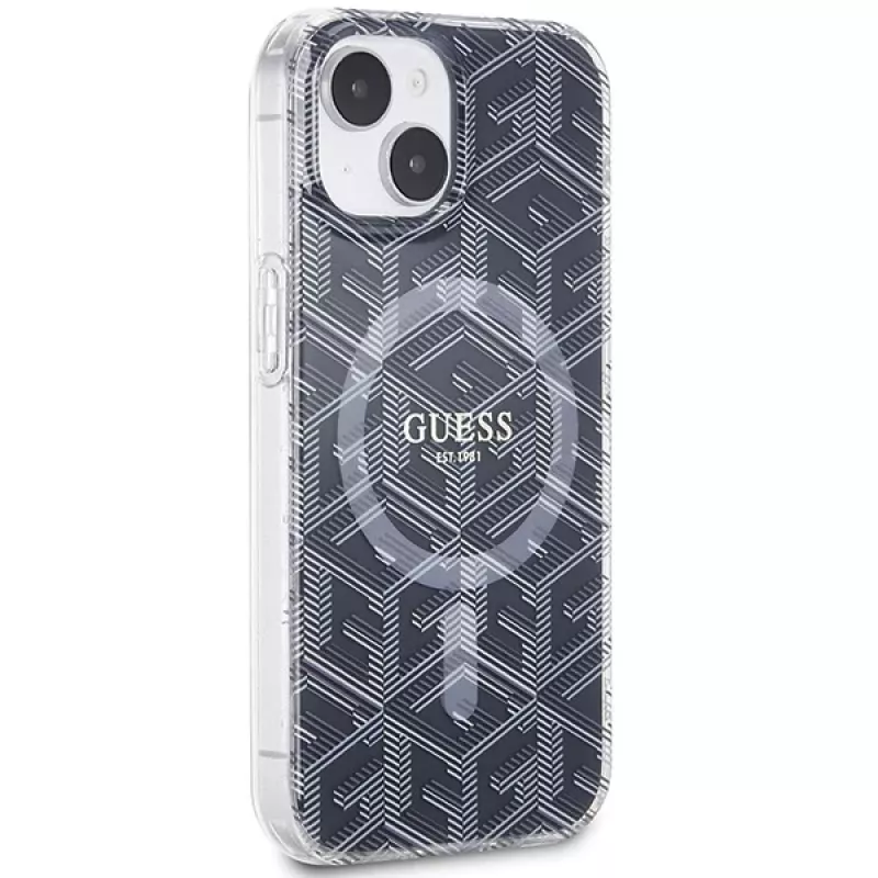 Guess GUHMP15SHGCUSTGK iPhone 15 / 14 / 13 6.1 Custodia rigida IML GCube MagSafe nero