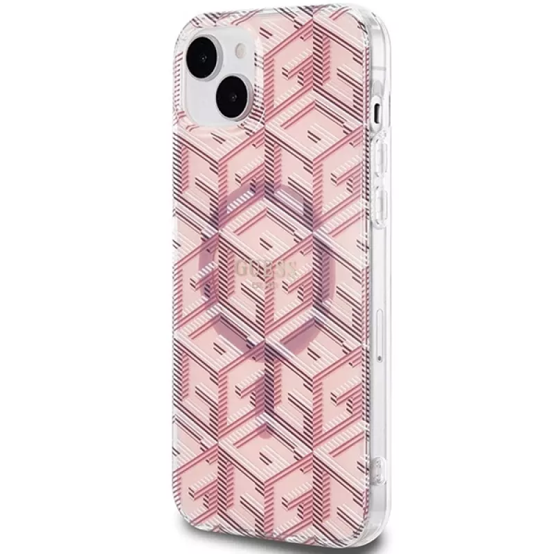 Guess GUHMP15SHGCUSTGP GCube Custodia rigida per iPhone 15/14/13 6,1 inch rosa IML MagSafe