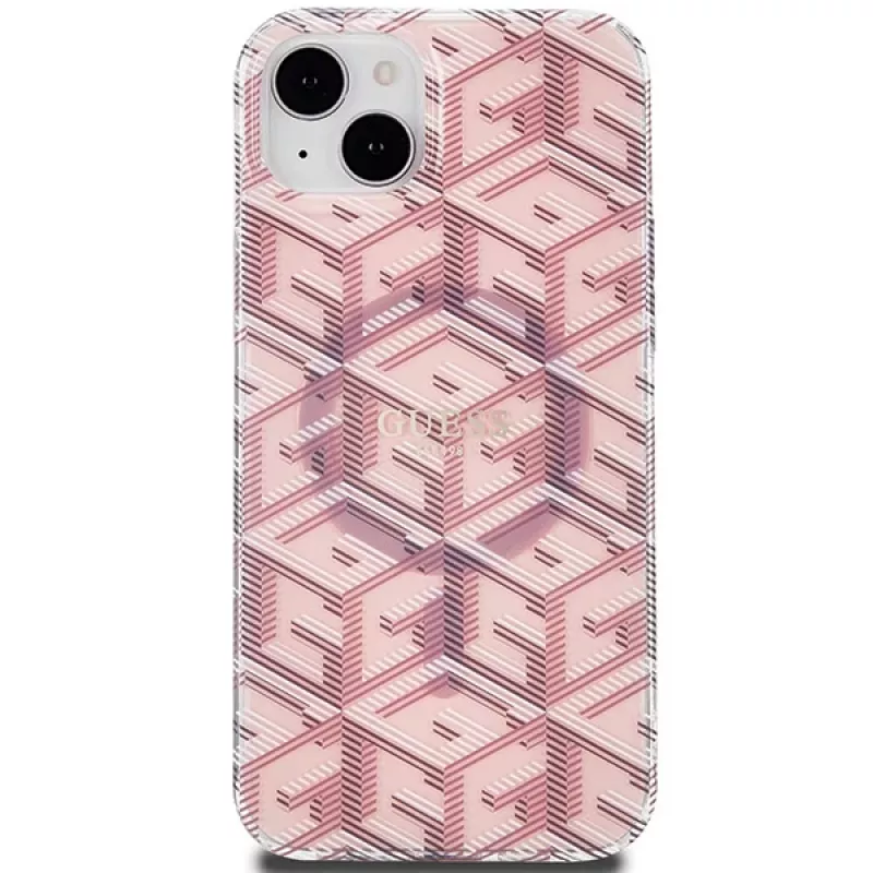Guess GUHMP15SHGCUSTGP GCube Custodia rigida per iPhone 15/14/13 6,1 inch rosa IML MagSafe