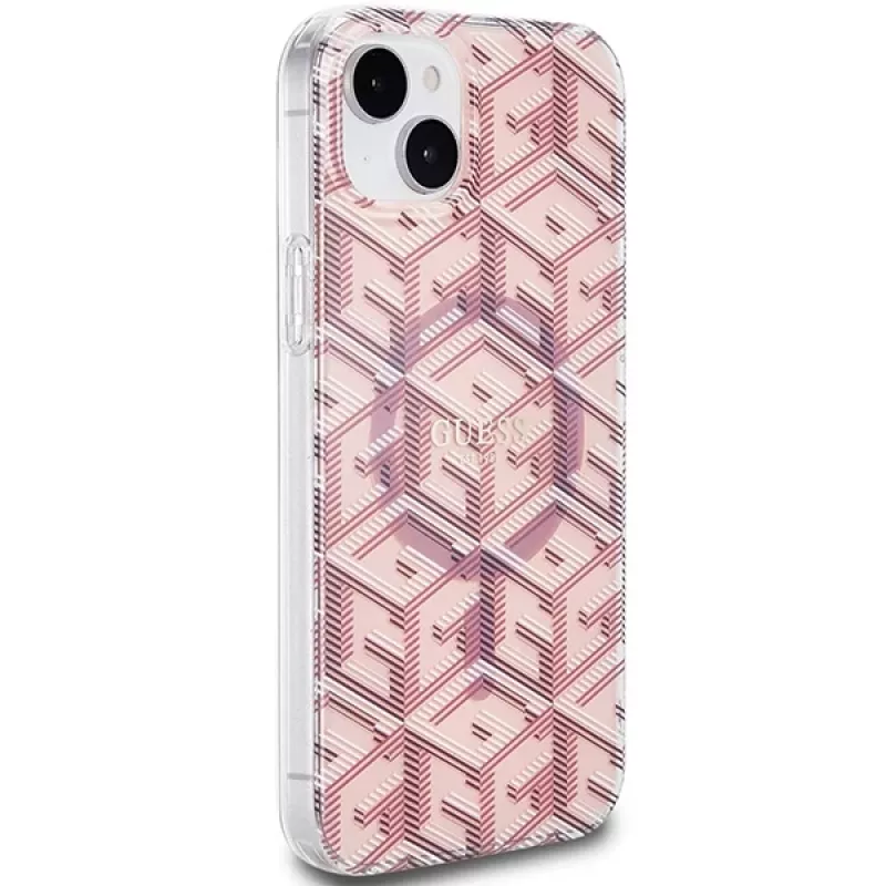 Guess GUHMP15SHGCUSTGP GCube Custodia rigida per iPhone 15/14/13 6,1 inch rosa IML MagSafe