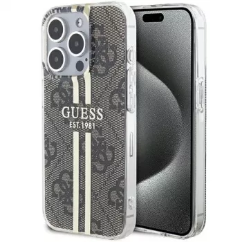 Guess GUHCP15LH4PSEGW iPhone 15 Pro 6.1 Custodia rigida IML 4G Gold Stripe marrone